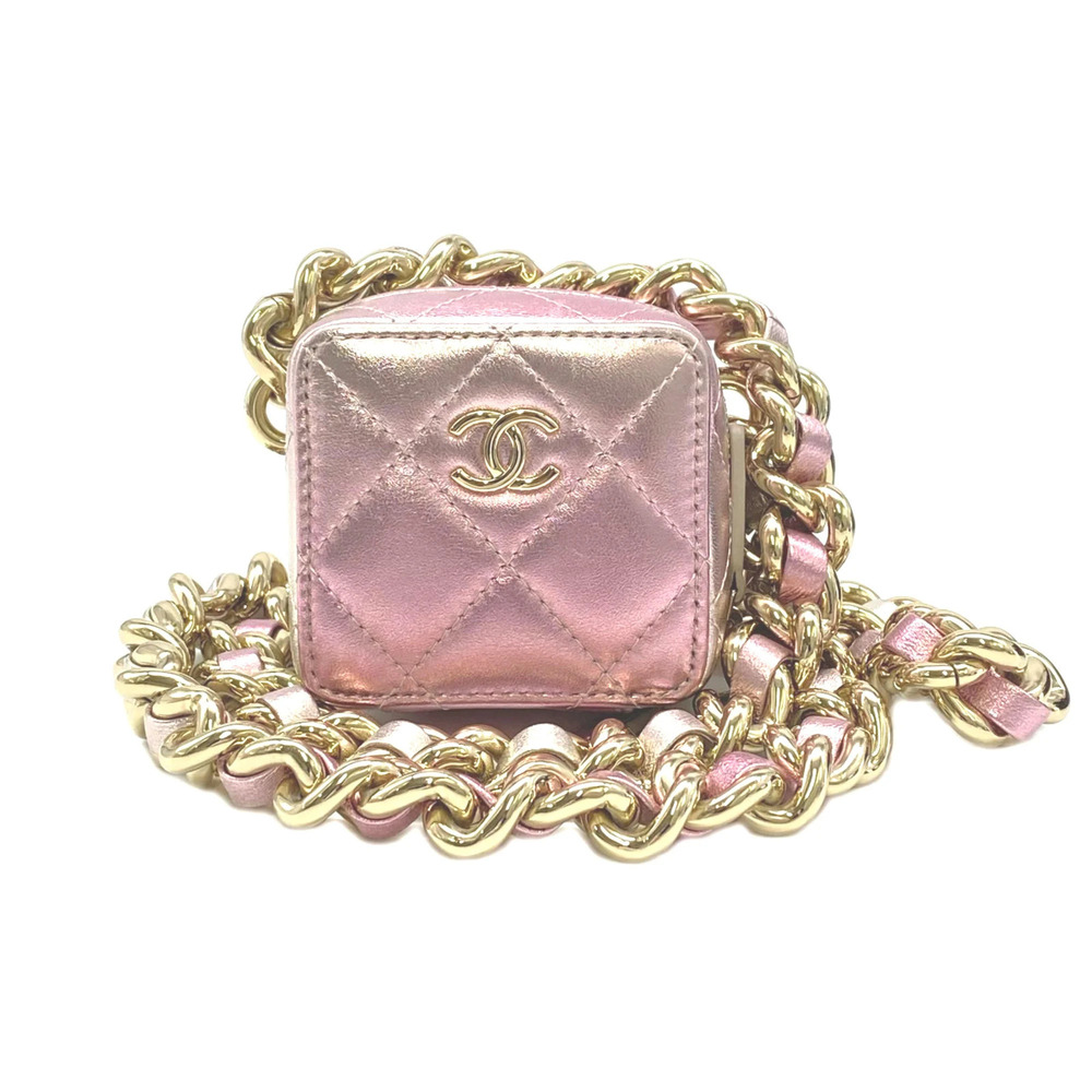 CHANEL Pink Lambskin Leather Shoulder Bag